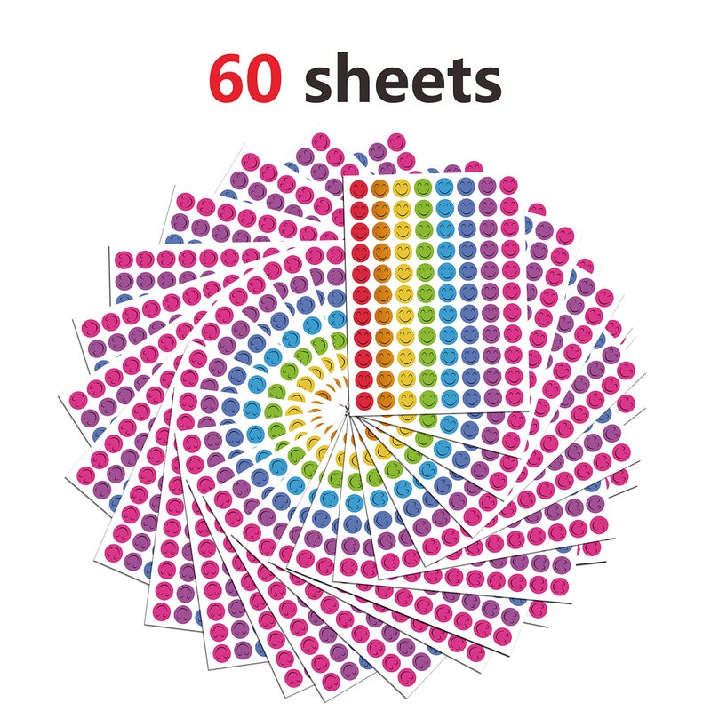 SpriteGru Happy Face Stickers Mega Bundle 5280 PCS in 8 Colors for Reward Behavior Chart 3/8 inch - Image 2